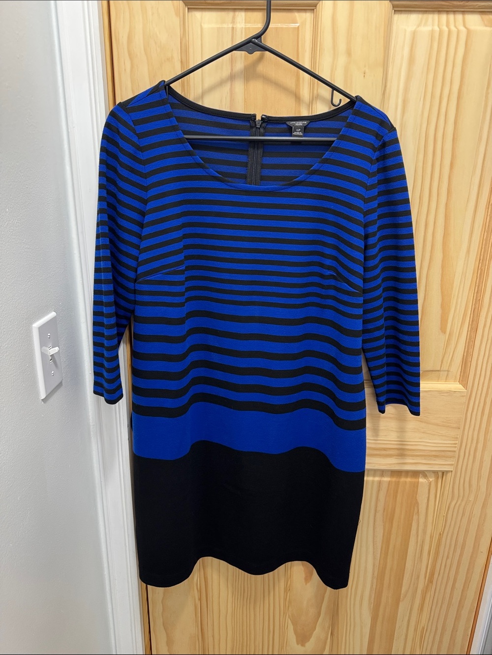 Ann Taylor Blue and Black Striped Long Sleeve Dress